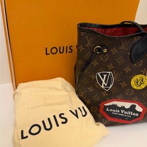Pre-Loved Louis Vuitton Brown Neverfull with Patches (Limited Edition)